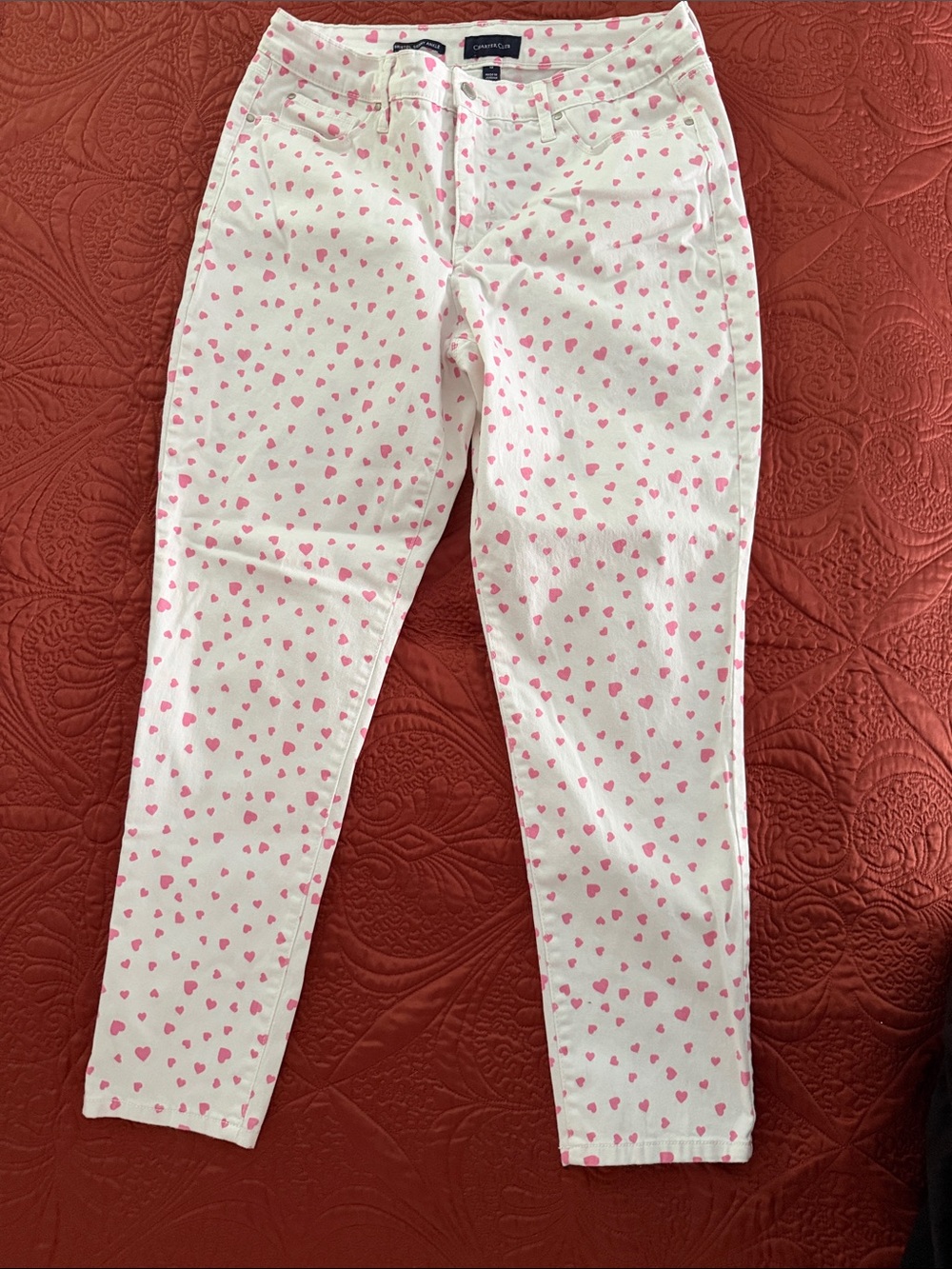 Charter Club White Skinny Jeans with Pink Heart Print